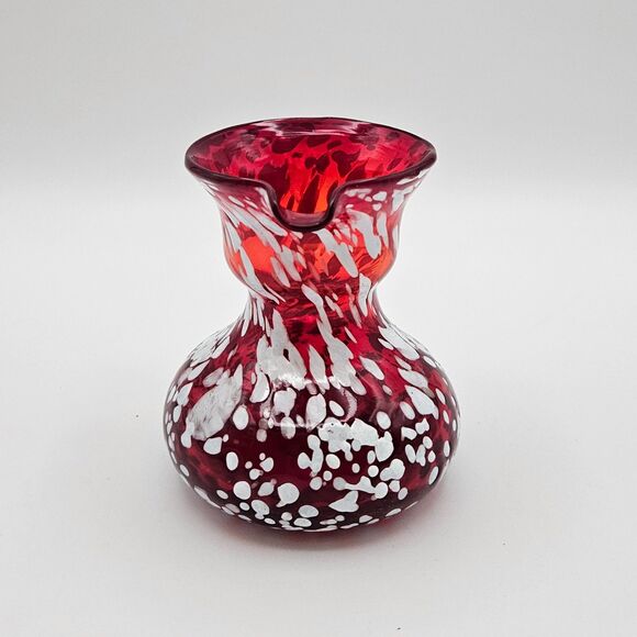 Pilgrim Glass Mini Pitcher Red Cranberry White Splatter Handle Spout Vintage - Picture 4 of 10